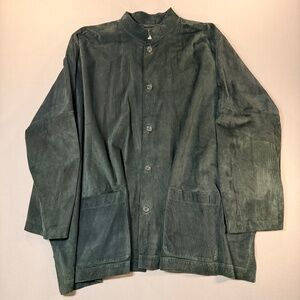 eskandar 100% Leather Suede Relaxed Fit Mandarin Collar Jacket - Womens 14-16